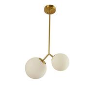 QYYZTQY Chandelier Gold Globe Pendant Light 2-Lights with White Globe Glass Lampshade Medieval Chandelier Brushed Brass Ceiling Hanging Lighting Fixtures Compatible with Kitchen Island, Bedroom,