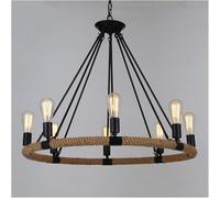 QYYZTQY Chandeliers Farmhouse Wagon Wheel Decor with Hand Made Hemp Rope Black Pendant Lights, Chandelier