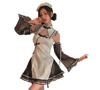 QYYZTQY Cheongsam Dress for Women Lingerie Chinese Qipao Cosplay Costume Outfit Anime Roleplay Floral Lace High Split Chemise Babydoll Thong Headpiece Set