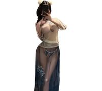 QYYZTQY Cheongsam Dress for Women Outfit Floral Lingerie Hanfu Chinese Qipao Cosplay Costume Girl Cute Anime Roleplay Babydoll Long Skirt Thong Set White Blue