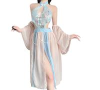 QYYZTQY Cheongsam Dress Lingerie for Women Outfit Cosplay Costume Long Skirt Exotic Little Beauty Anime Roleplay High Split Princess Arabian Halloween Blue Pink