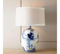 QYYZTQY Chinese Style Table Lamp Ceramic Large Table Lamp Bedside Lamp Minimalism Bedroom Living Room with Fabric Shade E27*1 for Hotel Café Decorative 37 * 62cm