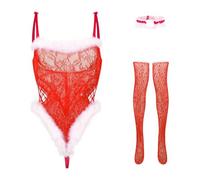 QYYZTQY Christmas Mesh Bodysuit Women Santa Fishnet Lingerie Babydoll Sheer Xmas Costume with Stocking