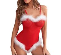 QYYZTQY Christmas Mesh Bodysuit Women Santa Fishnet Lingerie Babydoll Sheer Xmas Costume with Stocking