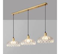 QYYZTQY Clear Glass and Gold Pendant Light Set of 3 Vintage Flower Pendant Lighting Kitchen Island Nordic Hanging Lamp Ceiling Farmhouse Chandelier For Dining Room Table Restaurant Home