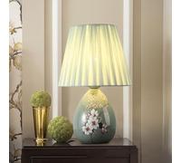 QYYZTQY Coastal Green Ceramic Table Lamp Cute Small Porcelain Table Lamp for Bedroom Oriental Flower Floral Bedside Nightstand Lamp Vintage End Desk Light for Living Room Home Farmhouse Office