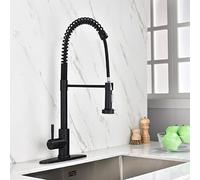 QYYZTQY Commercial Single Handle Spring Faucet with Pull out Sprayer and Brass Valve, Fingerprint Resistant, RV Stainless Steel Kitchen Faucets