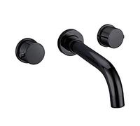 QYYZTQY Contemporary Sink with Hot and Cold Water Brass Wall Mounted Bathroom Tap Double Handle 3 Hole Basin Faucet for Hotel, Villa,Black(Black)