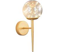 QYYZTQY Creative Wall LED Lighting Fixture Indoor Decor Wall Lamp Glass Globe Background Wall Light for Bedroom Bedside Living Room Bar Cafe Hallway Hotel, 7W Three-Color Dimming (Color : Gold
