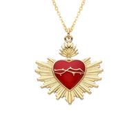 QYYZTQY Crystal Zircon Sacred Heart Necklace For Women Men, Vintage Aesthetic Sacred Heart of Jesus Necklace - Red CZ Sacred Heart Pendant, Jesus Heart Necklace For Christmas Birthday