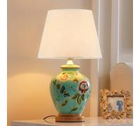QYYZTQY Dark Green Ceramic Table Lamp Bird Flower Blue Porcelain Oriental Table Lamp Rustic Chinese Bedside End Lamp Farmhouse Retro Floral Desk Nightstand Lamp for Bedroom Living Room Home Office