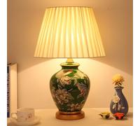 QYYZTQY Dark Green Ceramic Table Lamp Bird Flower Blue Porcelain Oriental Table Lamp Rustic Chinese Bedside End Lamp Farmhouse Retro Floral Desk Nightstand Lamp for Bedroom Living Room Home Office