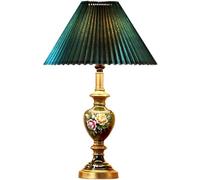 QYYZTQY Dark Green Table Lamp Bedside Farmhouse Table Lamp Vintage Gold Mid Century Bedroom End Lamp Rustic Floral Desk Light Vintage Flower Nightstand Lamp for Living Room Entryway Home Office