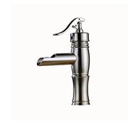 QYYZTQY Deck Mounted Waterfall Basin Faucet Single Lever Brass Hot and Cold Vanity Mixer Taps Short/Tall Vessel Sink Crane Cock(Brushed Nickel a)