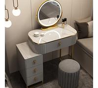 QYYZTQY Desk Lighted Mirror Adjustable Brightness, Makeup Vanity Set Bedroom, Dressing Table with Drawers, for Girls Women,Gray a,60cm/23.6in