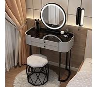 QYYZTQY Desk Lighted Mirror, Dressing Table with Cushioned Stool, 2 Drawers Bedroom Makeup Vanity Set, for Women, Mother, Girls,Gray a,50cm/19.6in