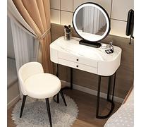QYYZTQY Desk Lighted Mirror, Dressing Table with Cushioned Stool, 2 Drawers Bedroom Makeup Vanity Set, for Women, Mother, Girls,White D,70cm/27.5in