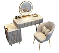 QYYZTQY Desk Mirror Lights Dressing Set with Drawers Makeup Vanity Table and Chair for Bedroom 3 Modes Side Cabinet Included,Gray,1,80cm/31.49in