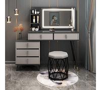 QYYZTQY Desk Square Mirror, Dressing Table with Storage Drawers, Makeup Vanity Wiht Cushioned Stool, for Girl Bedroom Furniture,90cm/35.4in