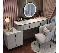 QYYZTQY Desk Swivel Lights Mirror, Makeup Vanity Drawers, Dressing Table with Nightstand, 3 Color Modes Adjustable Brightness,Gray a,100cm/39.3in