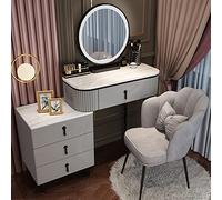 QYYZTQY Desk Swivel Lights Mirror, Makeup Vanity Drawers, Dressing Table with Nightstand, 3 Color Modes Adjustable Brightness,Gray a,80cm/31.4in