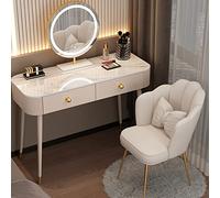 QYYZTQY Desk Touch Screen Dimming Mirror, Dressing Table Cushioned Stool, Makeup Vanity with Sliding Storage Drawers, for Women, Mother, Girls Bedroom,2,100cm/39.3in