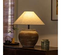 QYYZTQY Distressed Ceramic Table Lamp White Pottery Jug Mid Century Table Lamp Brown Rustic Bedside Lamp Retro Nightstand Lamp for Bedroom Living Room Farmhouse Home Office