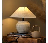 QYYZTQY Distressed Ceramic Table Lamp White Pottery Jug Mid Century Table Lamp Brown Rustic Bedside Lamp Retro Nightstand Lamp for Bedroom Living Room Farmhouse Home Office