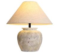 QYYZTQY Distressed White Farmhouse Table Lamp Vintage Ceramic Pot Table Lamp Pottery Mid Century End Desk Lamp Rustic Bedside Nightstand Lamp for Bedroom Living Room Home Office