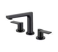 QYYZTQY Double Handle Mixer Brass Bathroom Sink 3 Hole Basin Tap Deck Mounted Lavatory Faucet with Cold and Hot Water,Gray(Black)