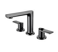 QYYZTQY Double Handle Mixer Brass Bathroom Sink 3 Hole Basin Tap Deck Mounted Lavatory Faucet with Cold and Hot Water,Gray(Gris)
