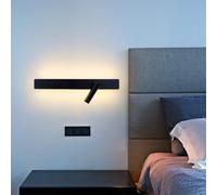 QYYZTQY Double Switches Lamps Aluminium Acrylic Long Wall with Rotatable Spotlight for Living Room Bedroom Bedside Reading (80cm,Black Warm Light)