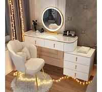 QYYZTQY Dressing Lighted Mirror, Desk with Movable Bedside Table and Cushioned Stool, Bedroom Makeup Vanity Set, for Women, Girls,White B,100cm/39.3in