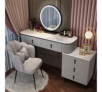 QYYZTQY Dressing Lighted Mirror, Desk with Movable Bedside Table and Cushioned Stool, Bedroom Makeup Vanity Set, for Women, Girls,Gray C,120cm/47.2in