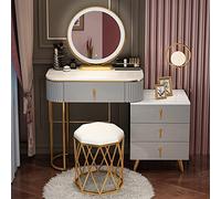 QYYZTQY Dressing Lighted Mirror, Desk with Movable Bedside Table and Cushioned Stool, Bedroom Makeup Vanity Set, for Women, Girls,Gray a,80cm/31.4in