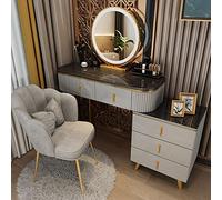 QYYZTQY Dressing Lighted Mirror, Desk with Movable Bedside Table and Cushioned Stool, Bedroom Makeup Vanity Set, for Women, Girls,Gray D,120cm/47.2in