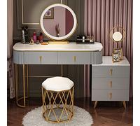 QYYZTQY Dressing Lighted Mirror, Desk with Movable Bedside Table and Cushioned Stool, Bedroom Makeup Vanity Set, for Women, Girls,Gray a,120cm/47.2in
