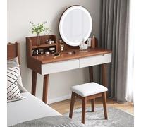 QYYZTQY Dressing Table Color Modes Adjustable Brightness, Bedroom Makeup Vanity Set with Drawer & Stool, for Women Girls,Brown,39.3x15.7x29.5in