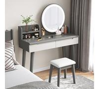 QYYZTQY Dressing Table Color Modes Adjustable Brightness, Bedroom Makeup Vanity Set with Drawer & Stool, for Women Girls,Grey,39.3x15.7x29.5in