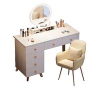 QYYZTQY Dressing Table Color Touch Screen Adjustable Brightness Mirror, Set with Padded Stool 6 Large Capacity Drawers for Bedroom Furniture Girls and Women