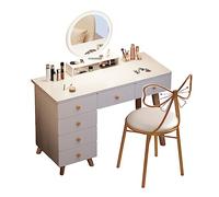 QYYZTQY Dressing Table Color Touch Screen Adjustable Brightness Mirror, Set with Padded Stool 6 Large Capacity Drawers for Bedroom Furniture Girls and Women