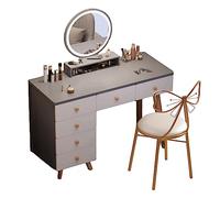 QYYZTQY Dressing Table Color Touch Screen Adjustable Brightness Mirror, Set with Padded Stool 6 Large Capacity Drawers for Bedroom Furniture Girls and Women
