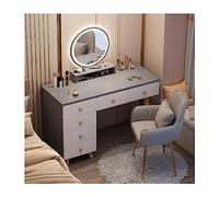 QYYZTQY Dressing Table Color Touch Screen Adjustable Brightness Mirror, Set with Padded Stool 6 Large Capacity Drawers for Bedroom Furniture Girls and Women