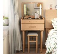 QYYZTQY Dressing Table,Dressing Set Mirror, Padded Stool, Vanity Table with 2 Drawers, Vintage Style Wooden Bedroom for Small Spaces