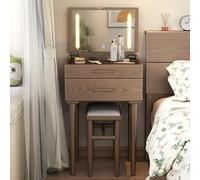 QYYZTQY Dressing Table,Dressing Set Mirror, Upholstered Stool, Vanity Table with 2 Drawers, Vintage Style Wooden Bedroom for Small Spaces
