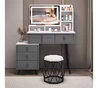 QYYZTQY Dressing Table,Large Makeup Mirror Lights Table Set, Vanity with Drawers and Shelves,Makeup Desk 3 Color Modes Adjustable Brightness,Dresser De,B,80cm/31inch