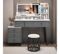 QYYZTQY Dressing Table,Large Makeup Mirror Lights Table Set, Vanity with Drawers and Shelves,Makeup Desk 3 Color Modes Adjustable Brightness,Dresser De,B,100cm/39inch