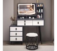 QYYZTQY Dressing Table,Large Makeup Mirror Lights Table Set, Vanity with Drawers and Shelves,Makeup Desk 3 Color Modes Adjustable Brightness,Dresser De,A,80cm/31inch