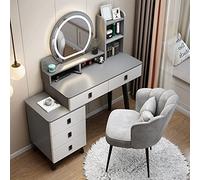 QYYZTQY Dressing Table,Makeup Mirror Lights,Large Desk Open Shelves and Drawers,Makeup Vanity Table with Lights in 3 Colors, Dressin,B,100cm/39inch