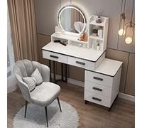 QYYZTQY Dressing Table,Makeup Mirror Lights,Large Desk Open Shelves and Drawers,Makeup Vanity Table with Lights in 3 Colors, Dressin,A,100cm/39inch
